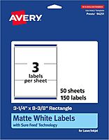 AVERY Matte White Rectangle Labels, Sure Feed Technology, 3-1/4" x 8-3/8"