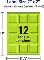 Avery Printable Square Labels, Sure Feed Technology, 2 in x 2 in, Bright Green, Print-to-The-Edge, Laser/Inkjet Printable