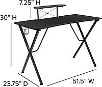 Flash Furniture Mallot Black Gaming Desk with Cup Holder, Headphone Hook, and Monitor/Smartphone Stand Black 51.5"