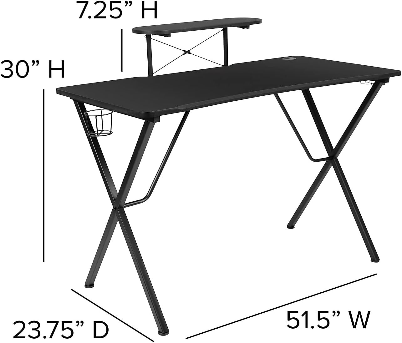 Flash Furniture Mallot Black Gaming Desk with Cup Holder, Headphone Hook, and Monitor/Smartphone Stand Black 51.5"