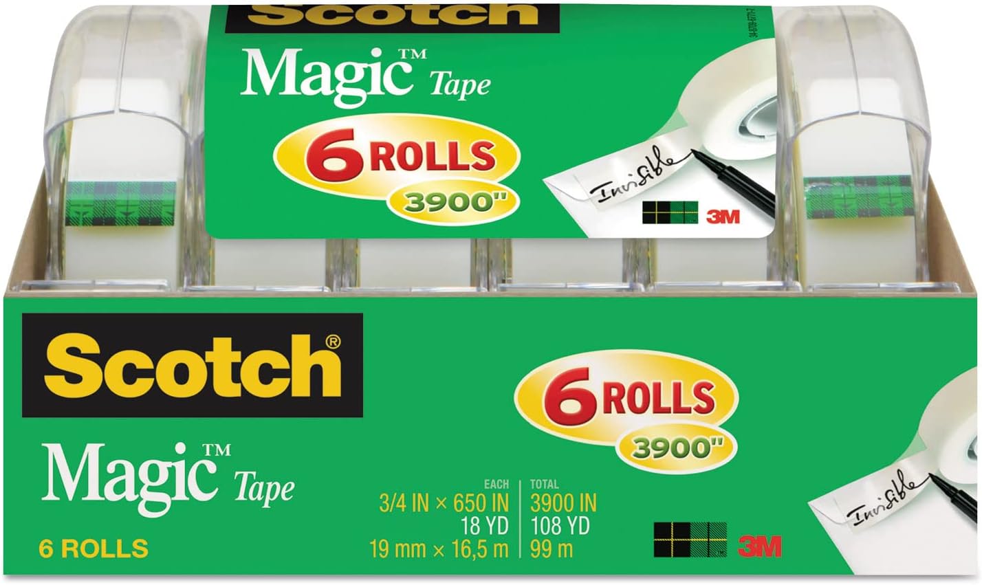 Scotch 6122 Magic Tape & Refillable Dispenser, 3/4-Inch x 650-Inch, 1-Inch Core, Clear, 6/Pack