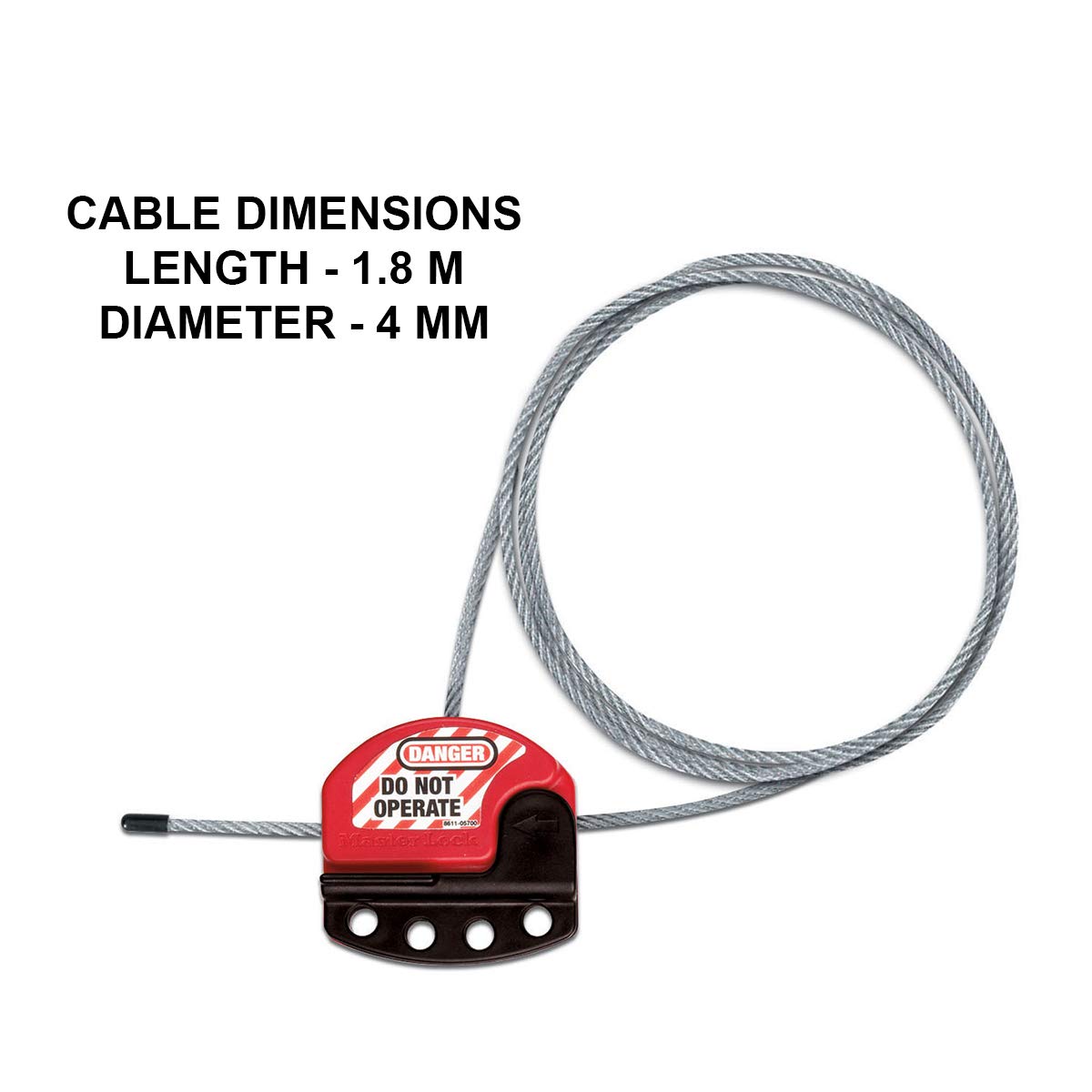 Master Lock S806 Adjustable Cable Lockout, 6 ft, 5/32" Dia, Black/Red