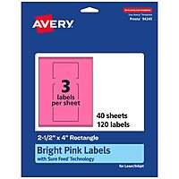 AVERY Printable Rectangle Labels, Sure Feed Technology, 2.5 x 4, Bright Pink, Print-to-The-Edge, Laser/Inkjet Printable