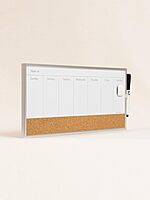 U Brands Magnetic Dry Erase Weekly Calendar Board With Cork Strip, 18"x7.5", Silver Aluminum Frame, Includes Magnet, Marker 18"W x 7.5"H