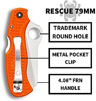 SPYDERCO Rescue Folding Pocket Knife with VG-10 Blade and FRN Handle