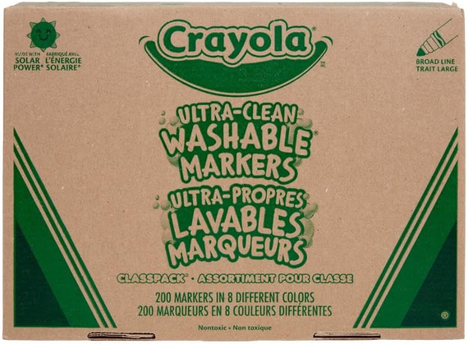 Crayola Broad Line Washable Markers - 200ct (8 Colors), Kids Bulk Classroom Art Markers for School