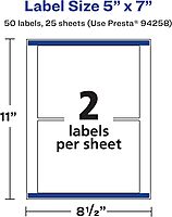 Avery Matte White Rectangle Labels, Sure Feed Technology, 5" x 7"