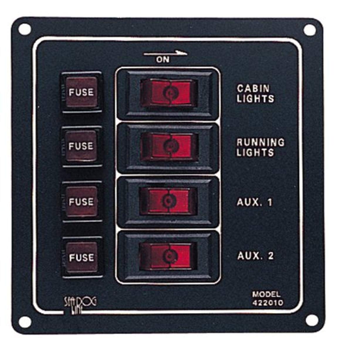 Sea Dog 422010-1 Aluminum Vertical 4-Switch Panel, 4-1/2" W x 4-7/8" H