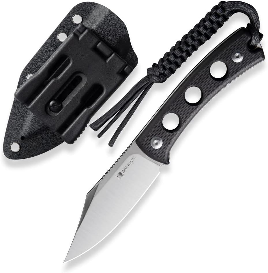 SENCUT Waxahachie Fixed Blade Knife, Full Tang Clip Point Satin 9Cr18MoV Blade with G10 Handle, Kydex Sheath
