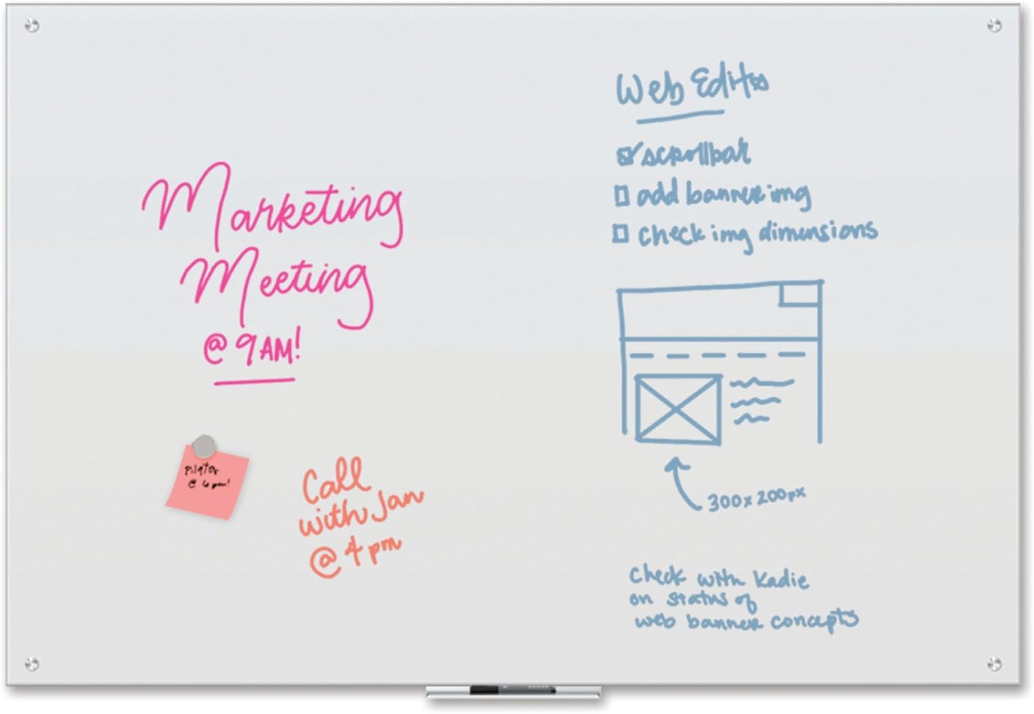 U BRANDS Magnetic Glass Dry Erase Board, White Frosted Surface, Frameless