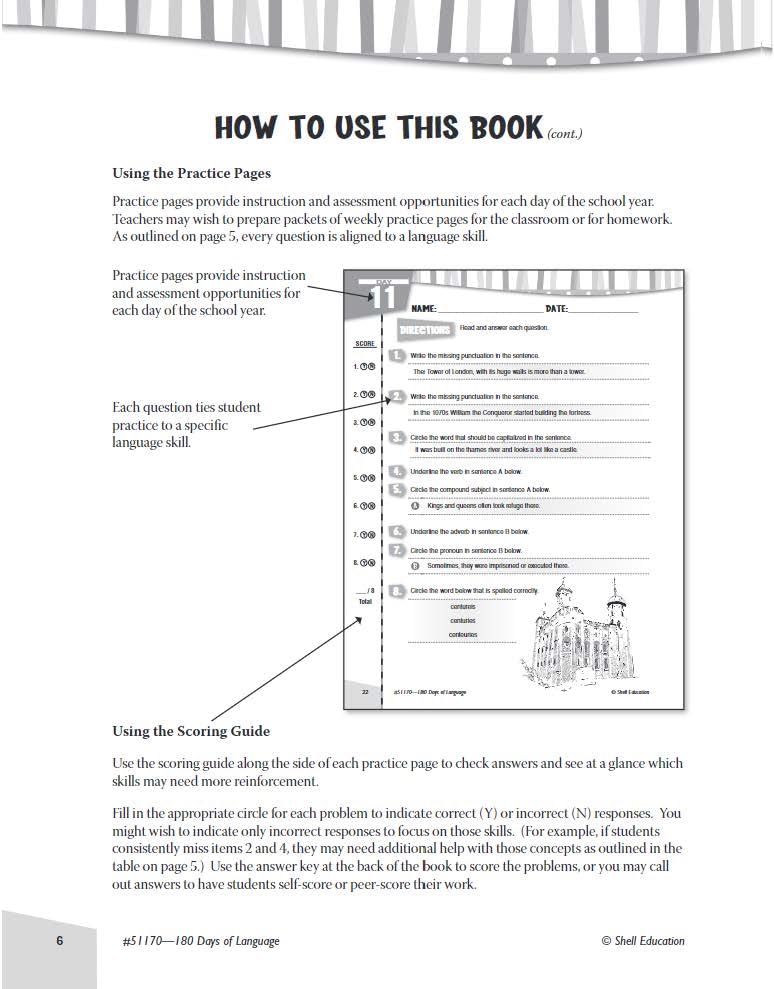 Shell Education 180 Days of Language for Fifth Grade (180 Days of Practice)