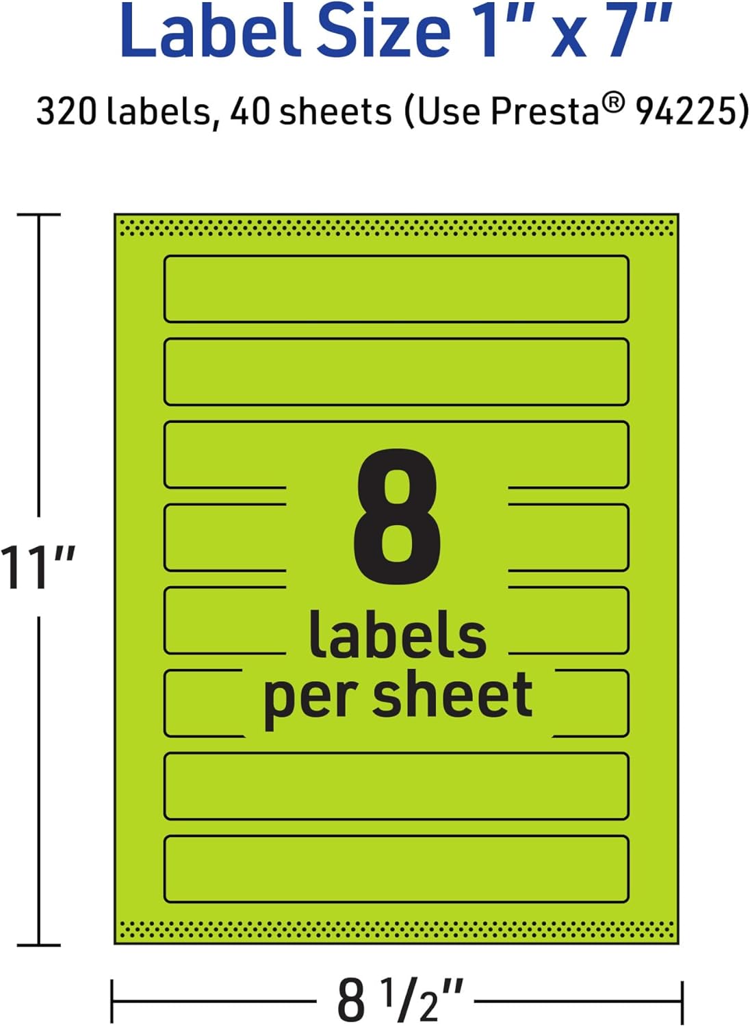 Avery Printable Rectangle Labels, Sure Feed Technology, 1" x 7", Bright Green, Print-to-The-Edge, Laser/Inkjet Printable