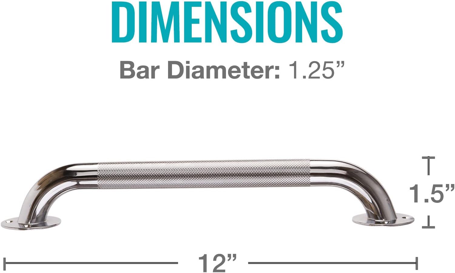 DMI Textured Grab Bar for Bathroom, Chrome-Plated Knurled Steel