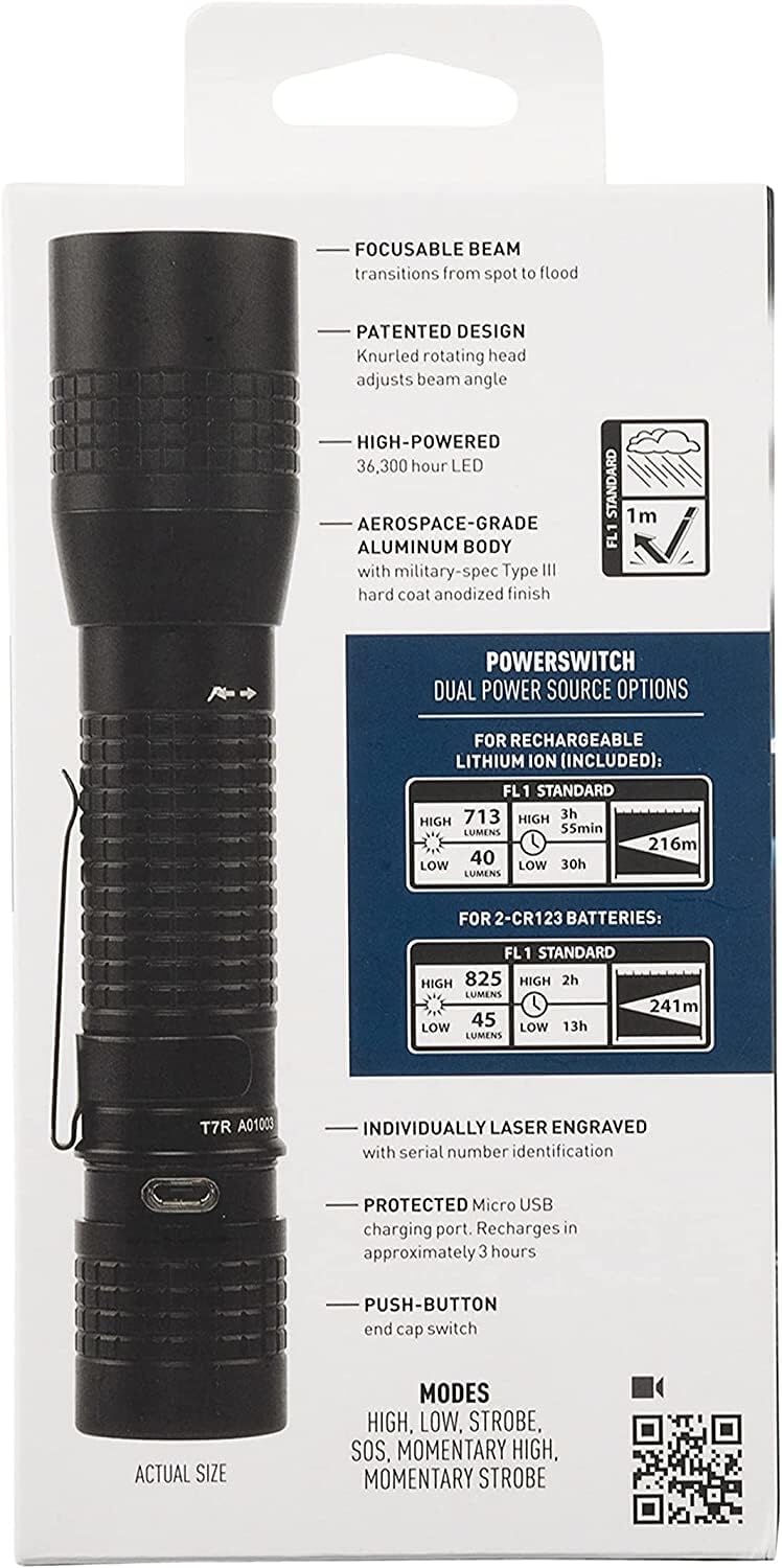 Nite Ize INOVA T7R PowerSwitch Rechargeable Focusing Flashlight - Tactical PowerSwitch LED Flashlight for First Responders