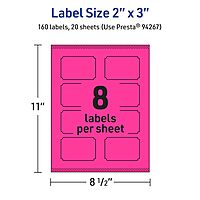 Avery Printable Rectangle Scalloped Labels, Sure Feed Technology, 2" x 3", Neon Magenta, Print-to-The-Edge