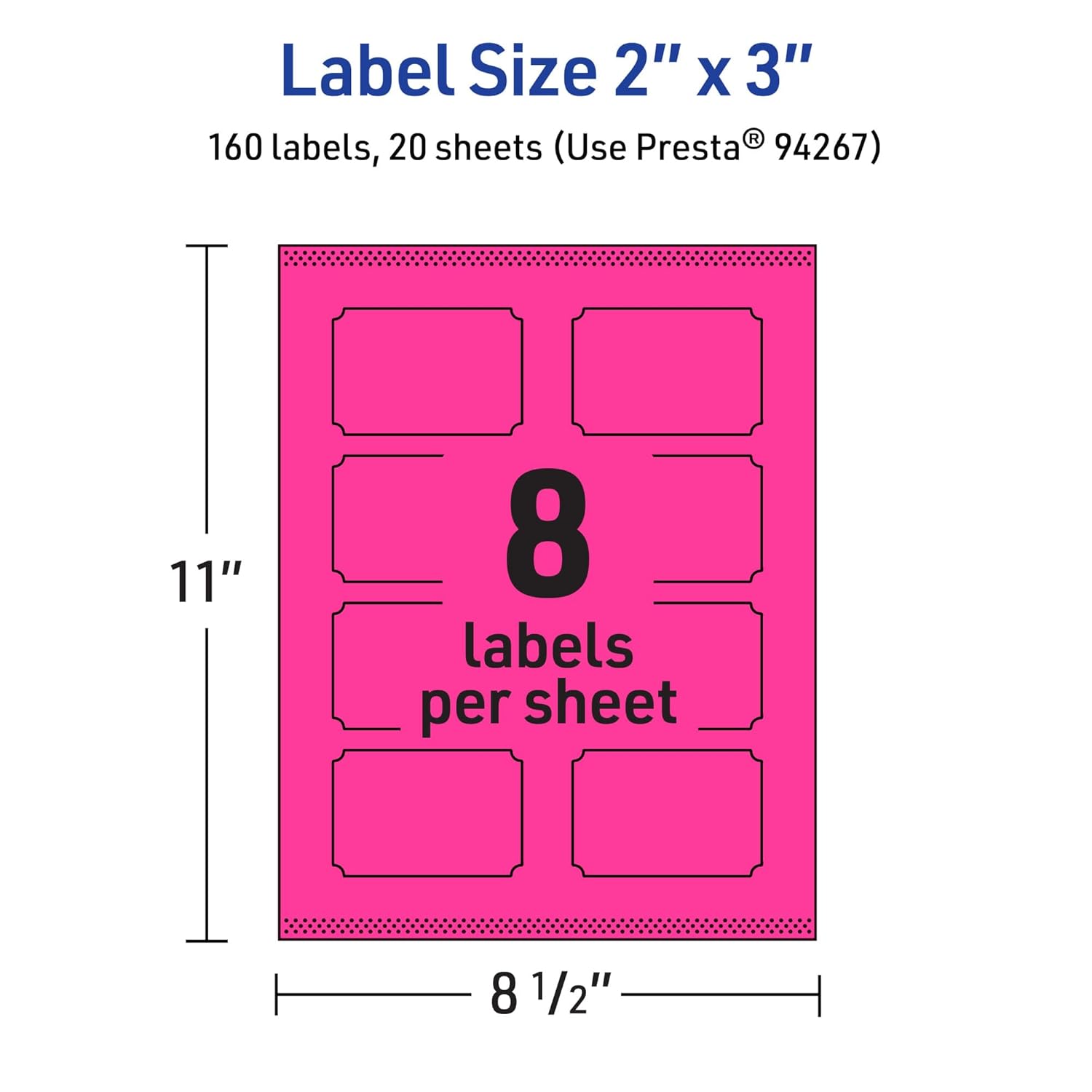 Avery Printable Rectangle Scalloped Labels, Sure Feed Technology, 2" x 3", Neon Magenta, Print-to-The-Edge