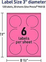Avery Bright Pink 3 in Round Printable Labels with Sure Feed Technology