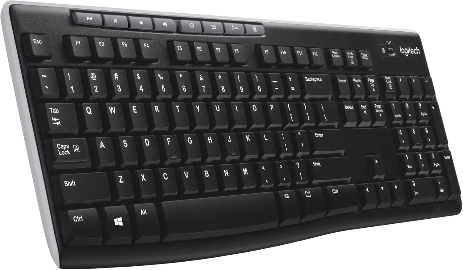 Logitech K270 Wireless Keyboard for Windows, 2.4 GHz Wireless, Full-Size, Number Pad, 8 Multimedia Keys, 2-Year Battery Life