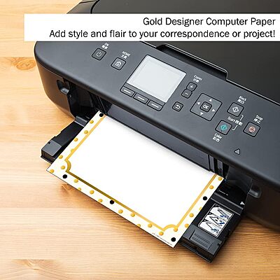 Barker Creek Designer Computer Paper, Gold, 8.5” x 11”, Decorative Printer Paper, Stationery, 50 Sheets per Pkg, Home