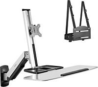 Mount-It! MI-7905 36inW Standing Computer Desk With Articulating Monitor Mount, Keyboard Tray Arm And CPU Holder, Silver