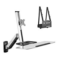 Mount-It! MI-7905 36inW Standing Computer Desk With Articulating Monitor Mount, Keyboard Tray Arm And CPU Holder, Silver