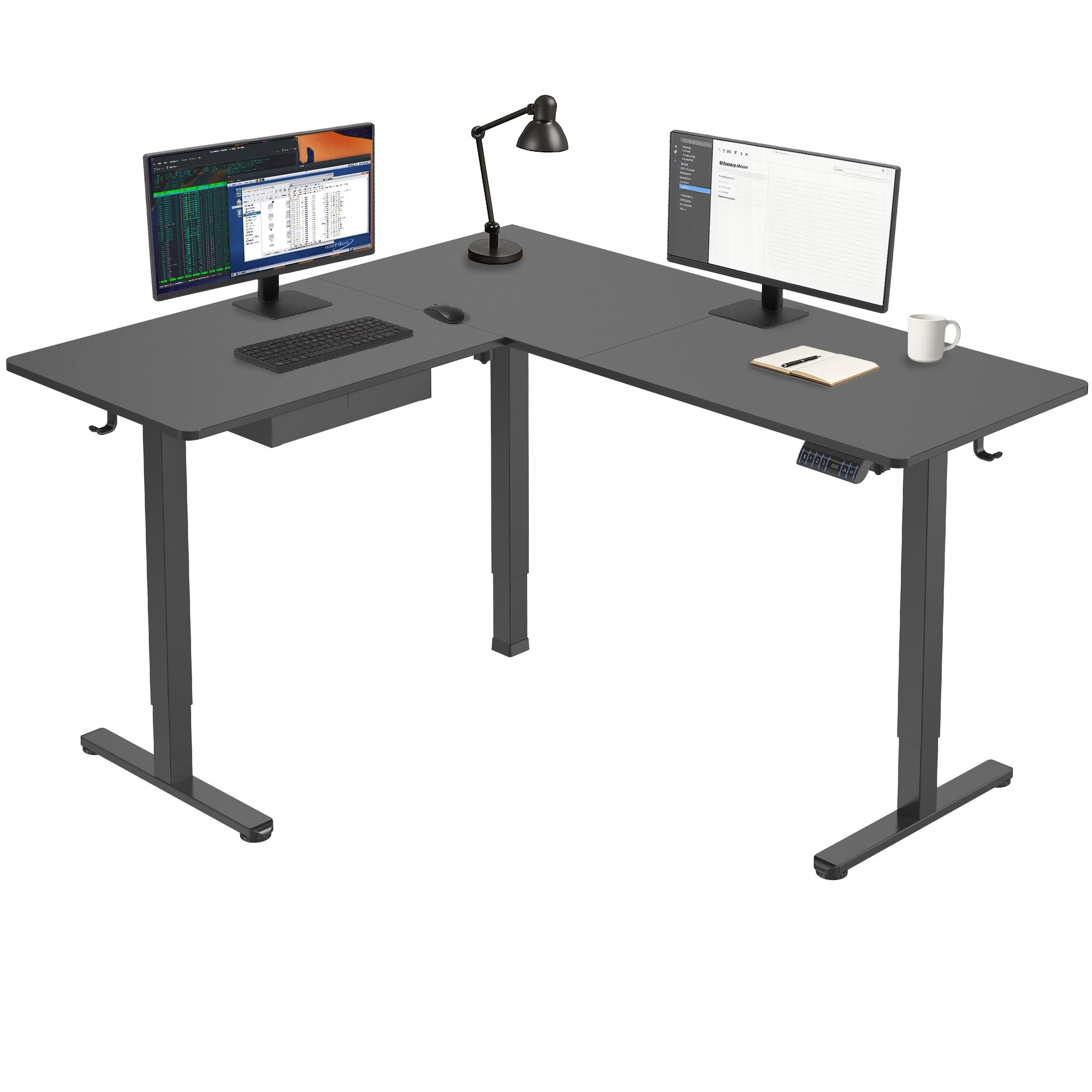 Mount-It! L Shaped Electric Standing Desk - Large Adjustable Corner Sit-Stand Desk