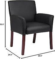 Boss Office Products Reception and Guest Box Arm Chairs with Mahogany Finish in Black Arm Chair + Guest Chair