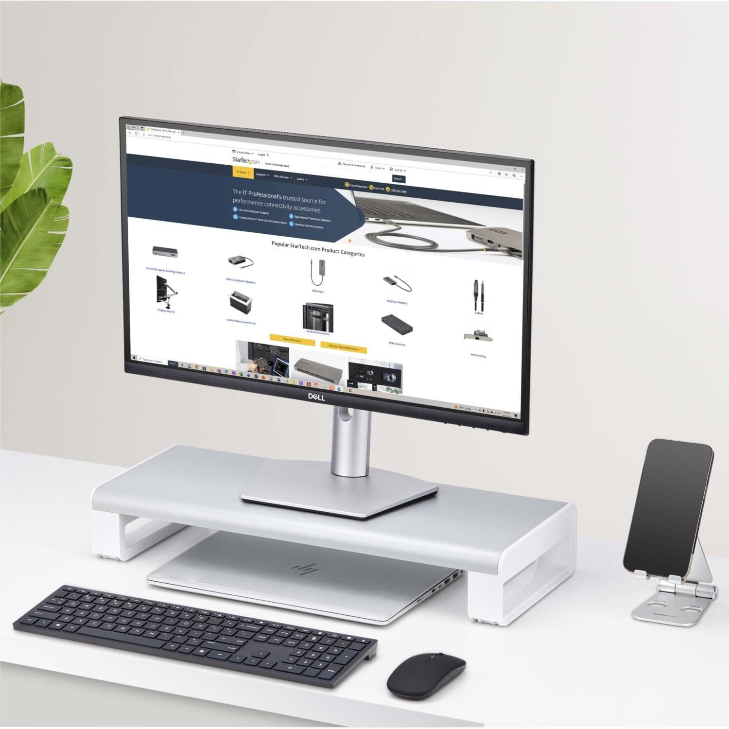 StarTech.com Ergonomic Monitor Riser Stand, Up to 33lb/15kg, Fixed height 3.5in/9cm, Desktop Computer Monitor/Laptop Riser