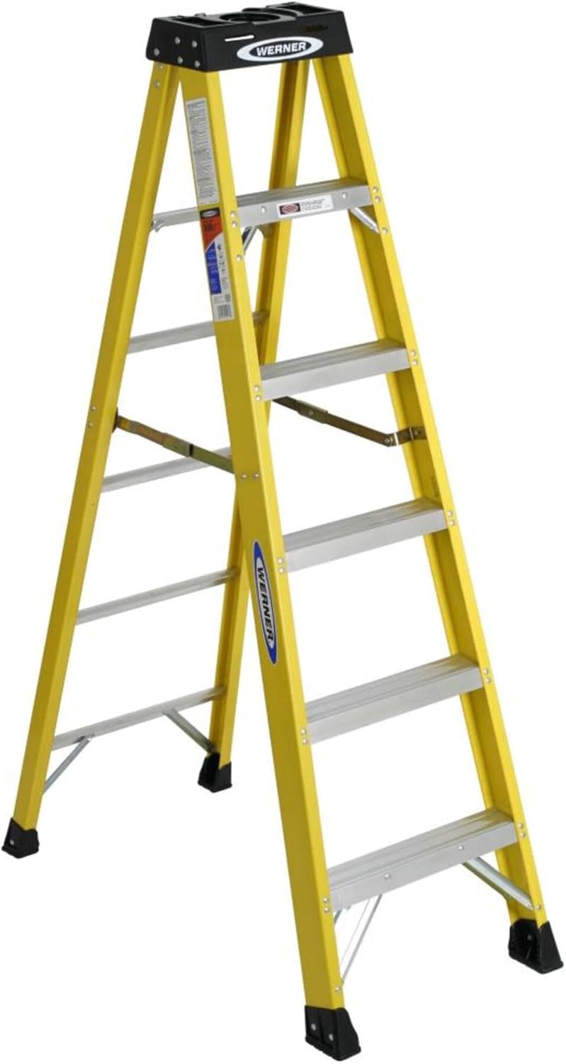 5 Step Fiberglass Foldable Step Ladder: Type IA 300 lb Capacity 6' Height