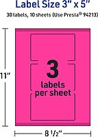 AVERY Printable Rectangle Labels, Sure Feed Technology, 3" x 5", Neon Magenta, Print-to-The-Edge, Laser/Inkjet Printable
