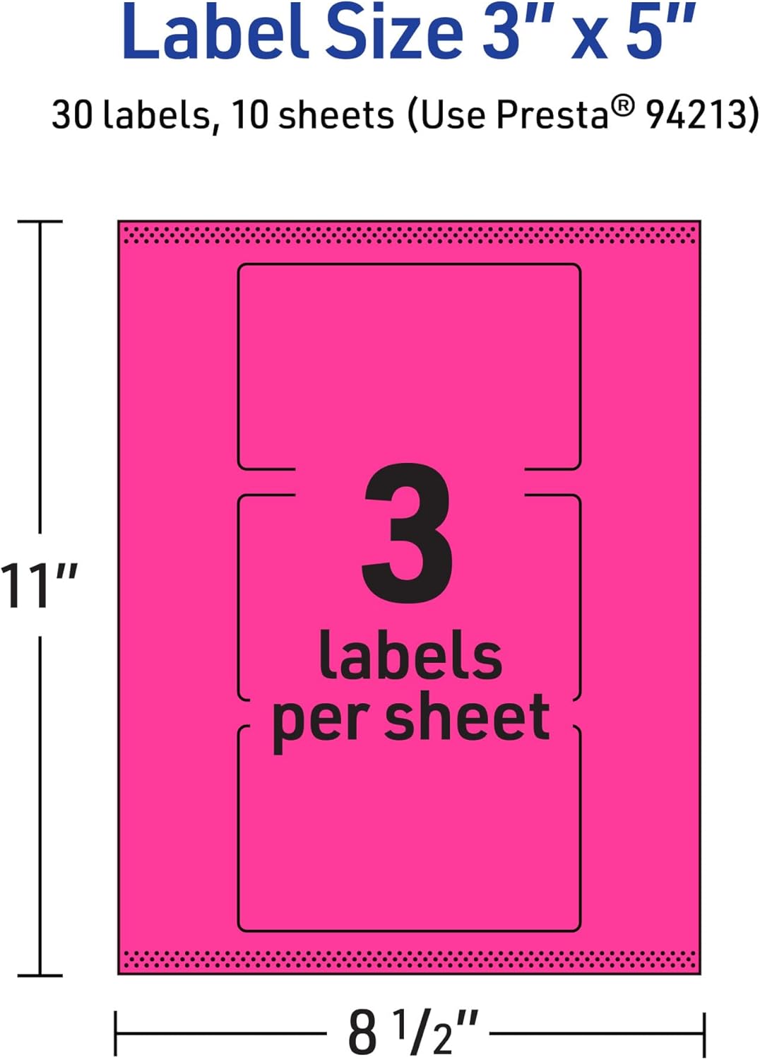 AVERY Printable Rectangle Labels, Sure Feed Technology, 3" x 5", Neon Magenta, Print-to-The-Edge, Laser/Inkjet Printable