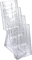 Azar Displays 4-Pocket Crystal Styrene Tiered Modular Brochure Holders, 13 1/4inH x 4 1/2inW x 7 1/2inD, Clear, Pack Of 2