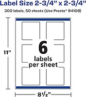 Avery Matte White Square Labels, Sure Feed Technology, 2.75" x 2.75"