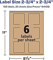 AVERY Kraft Brown Square Labels, Sure Feed Technology, 2.75" x 2.75"