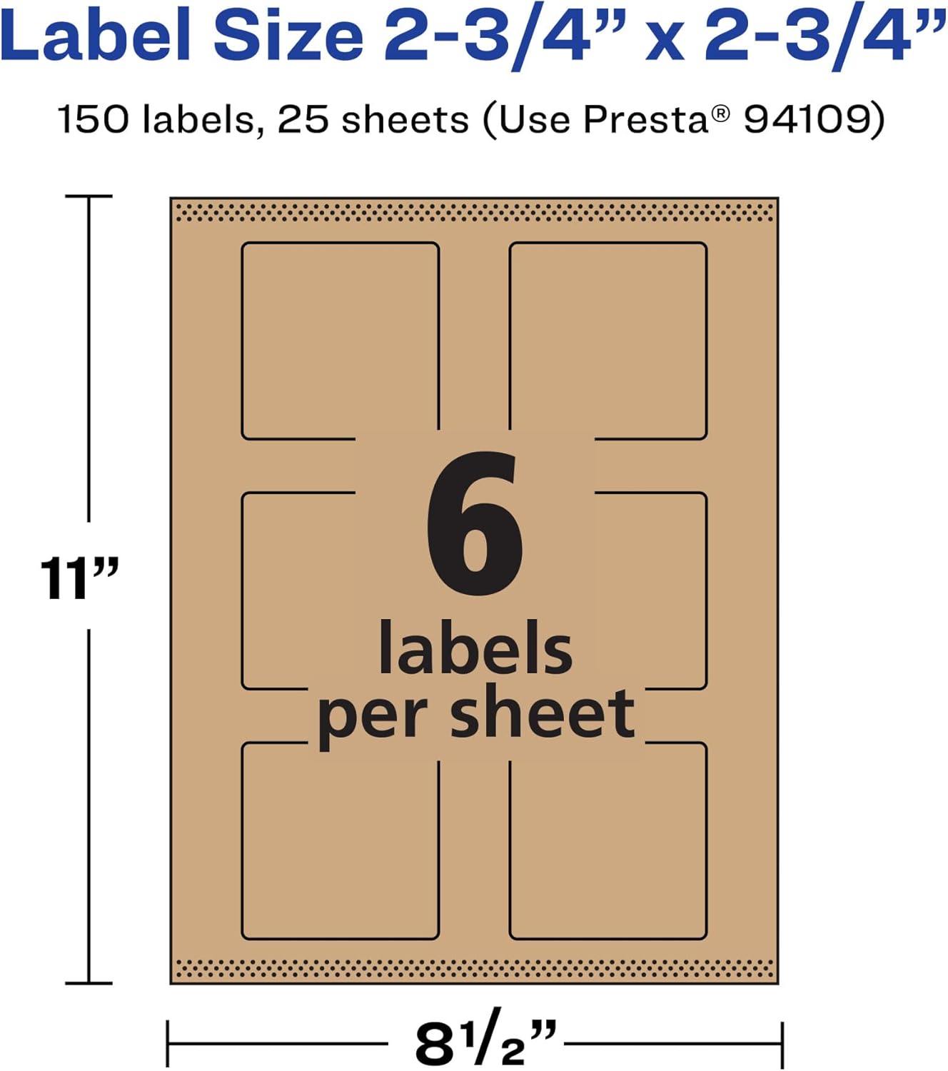 AVERY Kraft Brown Square Labels, Sure Feed Technology, 2.75" x 2.75"