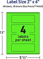 Avery Printable Rectangle Labels, Sure Feed Technology, 2" x 6", Neon Green