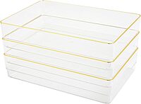 Martha Stewart Kerry Plastic Stackable Office Desk Drawer Organizers with Gold Trim