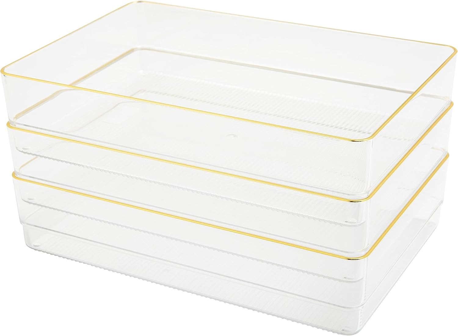 Martha Stewart Kerry Plastic Stackable Office Desk Drawer Organizers with Gold Trim