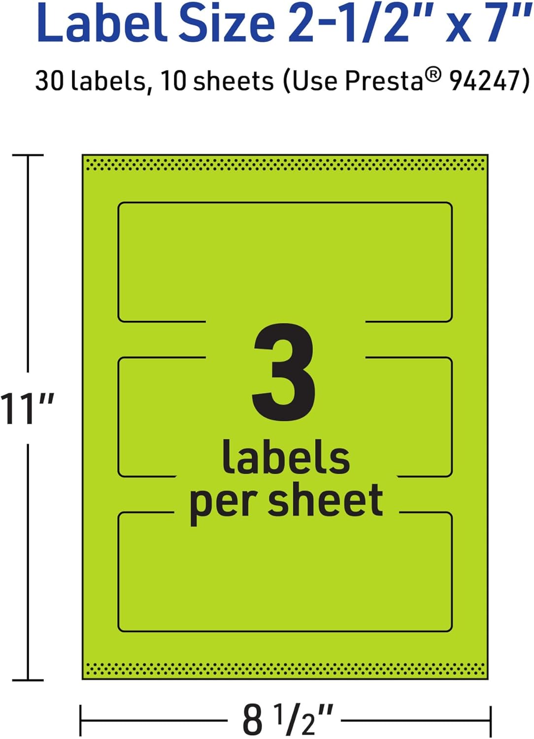 Avery Printable Rectangle Labels, Sure Feed Technology, 2-1/2" x 7", Bright Green Labels, Print-to-The-Edge