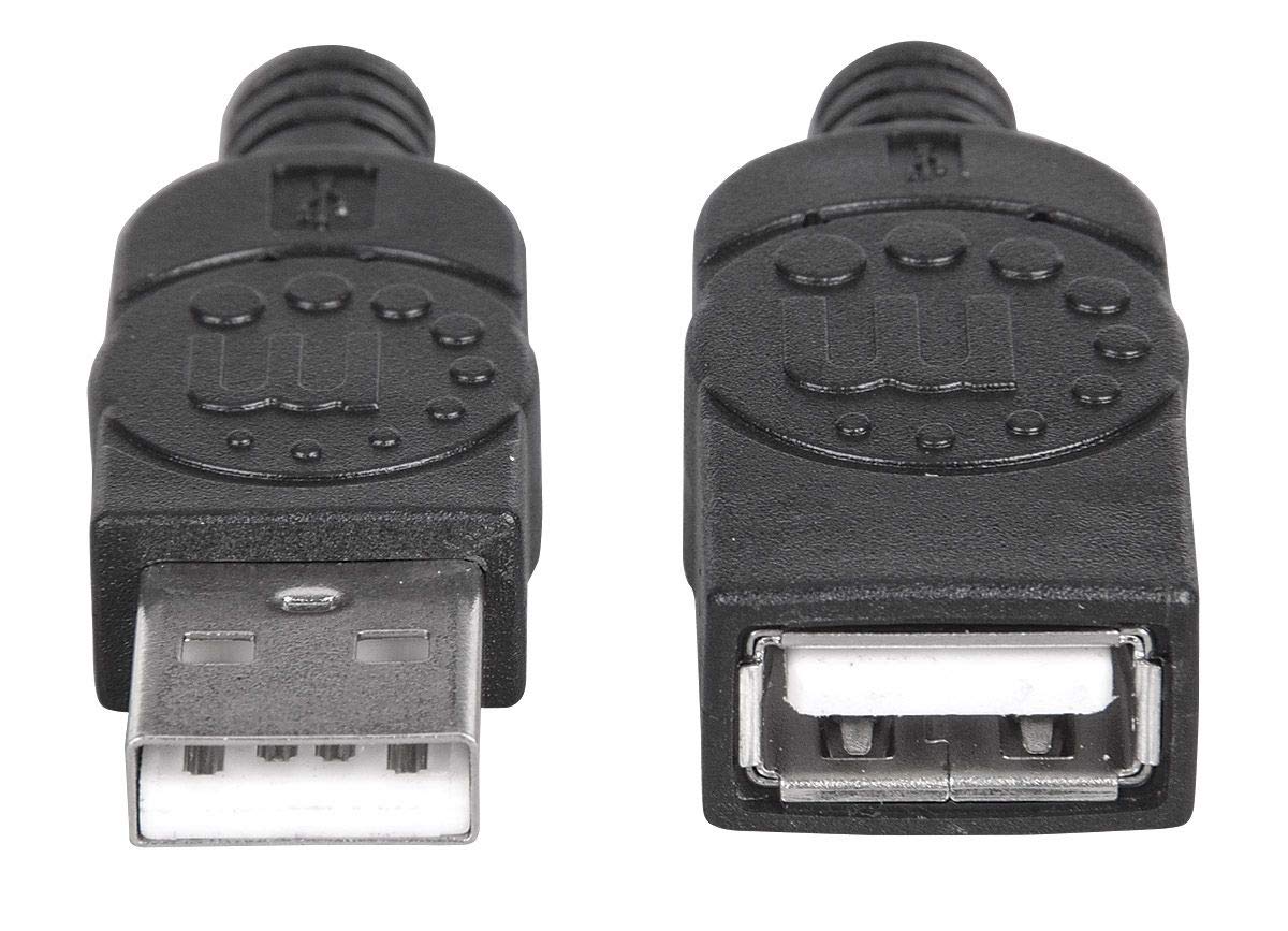 Manhattan USB-A to USB-A Extension Cable, 1.8m (6 ft), Hi-Speed USB 2.0, Black - 338653