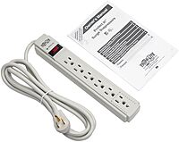 Tripp Lite Surge Protector Power Strip 120V 6 Outlet 8' Cord 990 Joule Flat Plug Gray