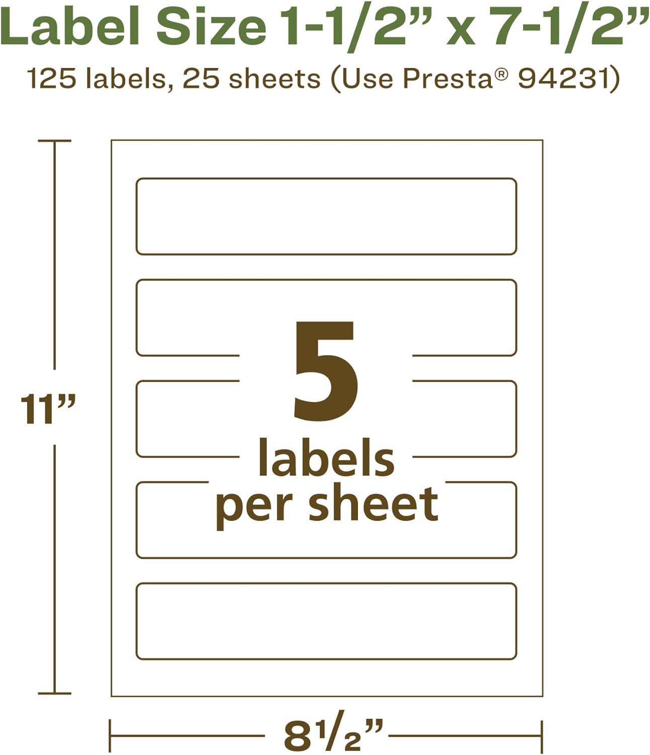 Avery EcoFriendly Matte White Recycled Rectangle Labels, 1.5" x 7.5", Print-to-the-Edge, Permanent Adhesive