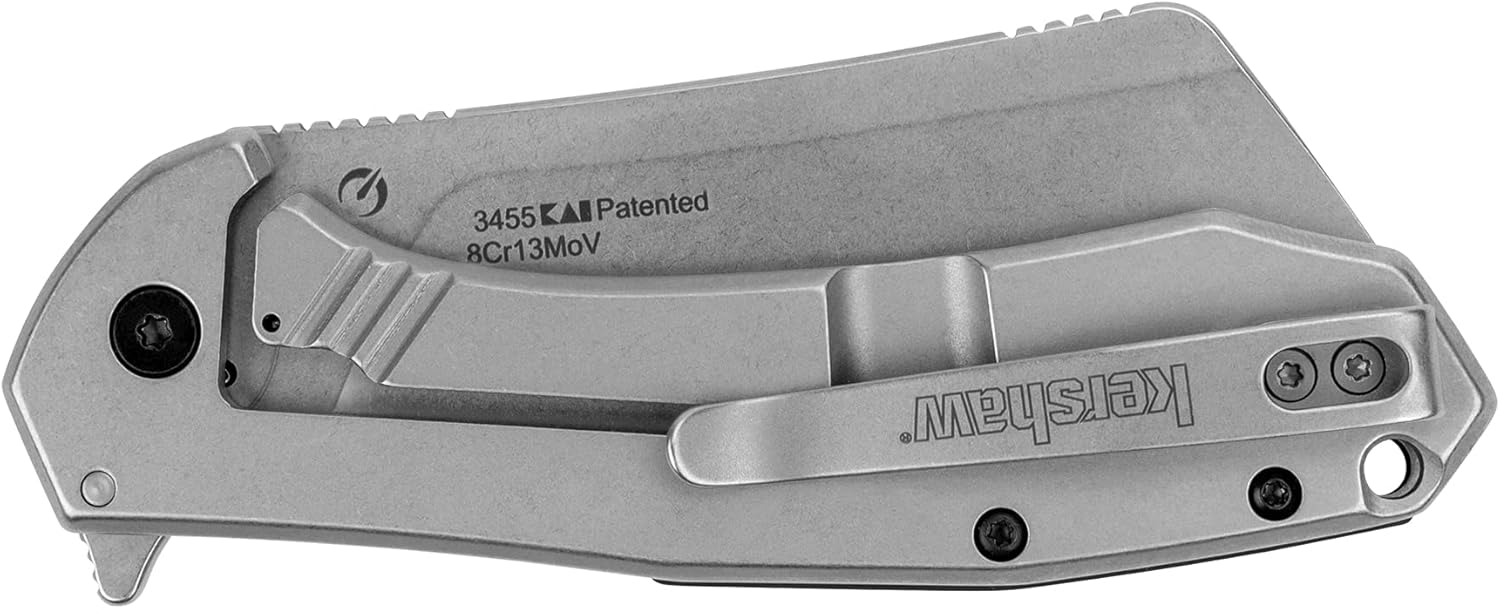 Kershaw Bracket Pocketknife, 3.4" 8Cr13MoV Stainless Steel Cleaver Blade, Assisted One-Handed Flipper Opening, Folding EDC