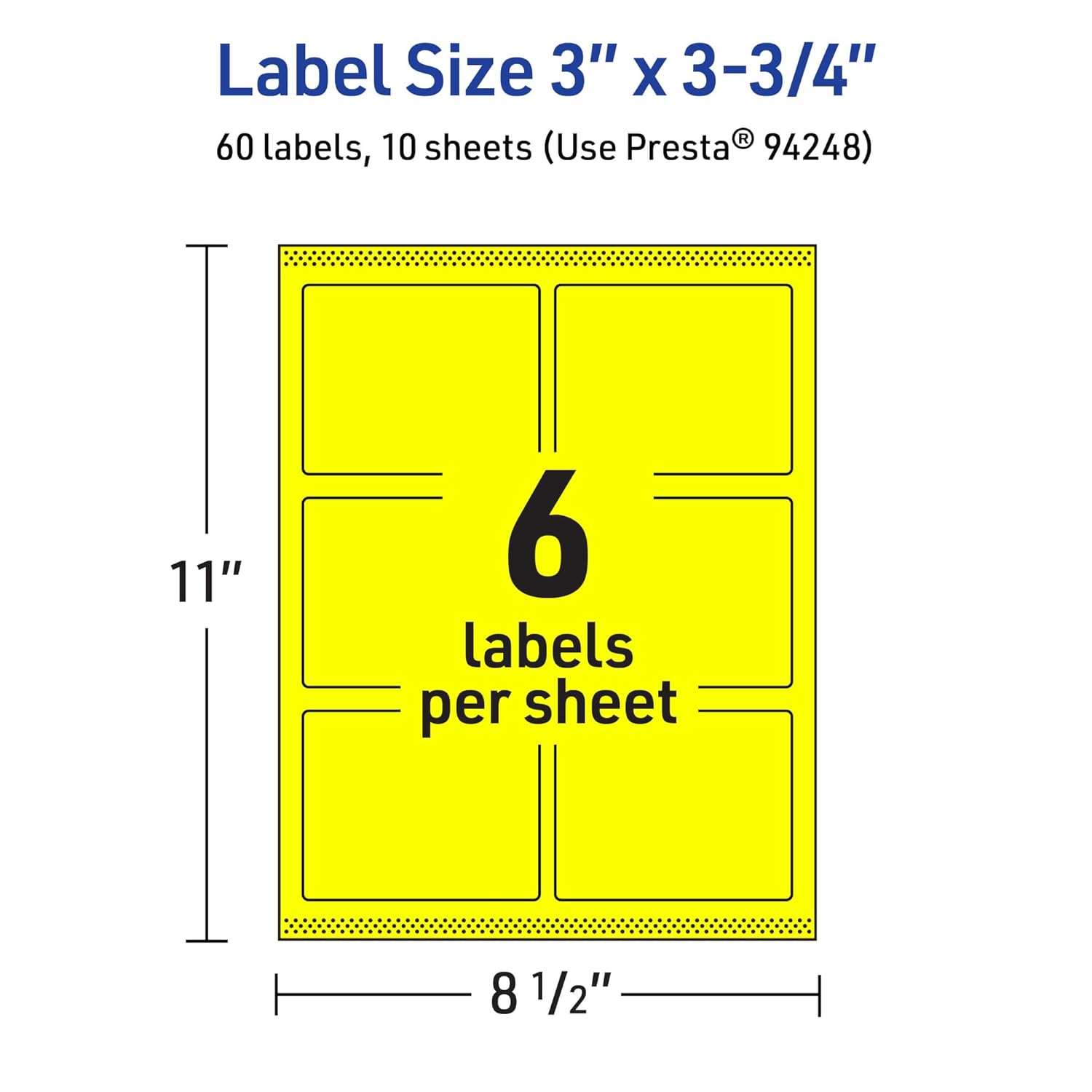 Avery Printable Rectangle Labels, Sure Feed Technology, 3" x 3.75", Neon Yellow Labels, Print-to-The-Edge