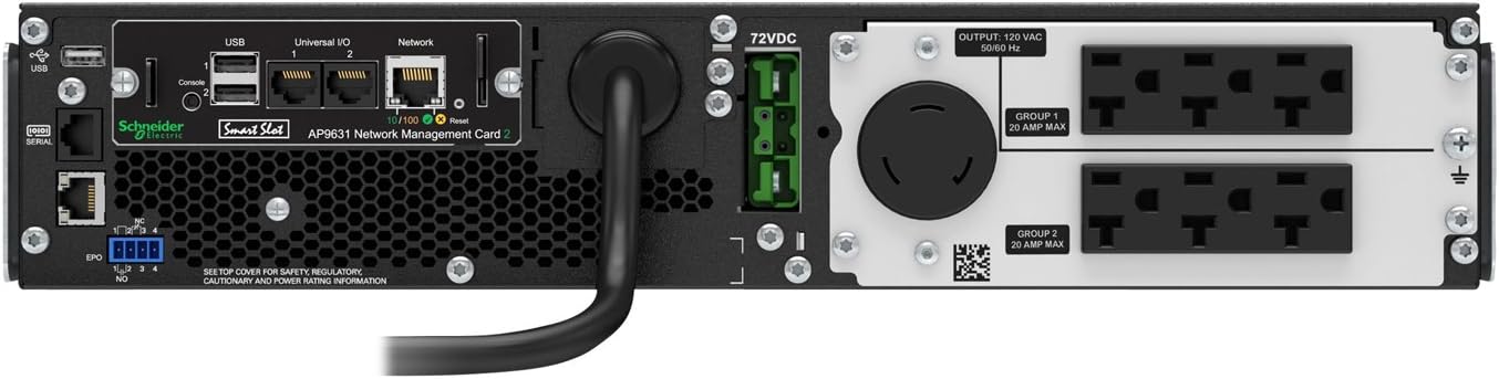 APC 2200VA Smart-UPS Single Phase Online Uninterruptible Power Supply SRT2200RMXLA-NC, Rack Mount UPS with Network Card