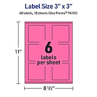 Avery Printable Square Labels, Sure Feed Technology, 3" x 3", Bright Pink Labels, Print-to-The-Edge, Laser/Inkjet Printable, 60 Total, Great for Jars and Packaging 60 labels