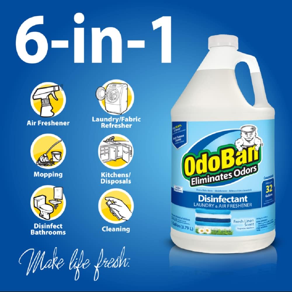 OdoBan Disinfectant Concentrate and Odor Eliminator, 1 Gallon, Fresh Linen Scent 128 Fl Oz (Pack of 1)
