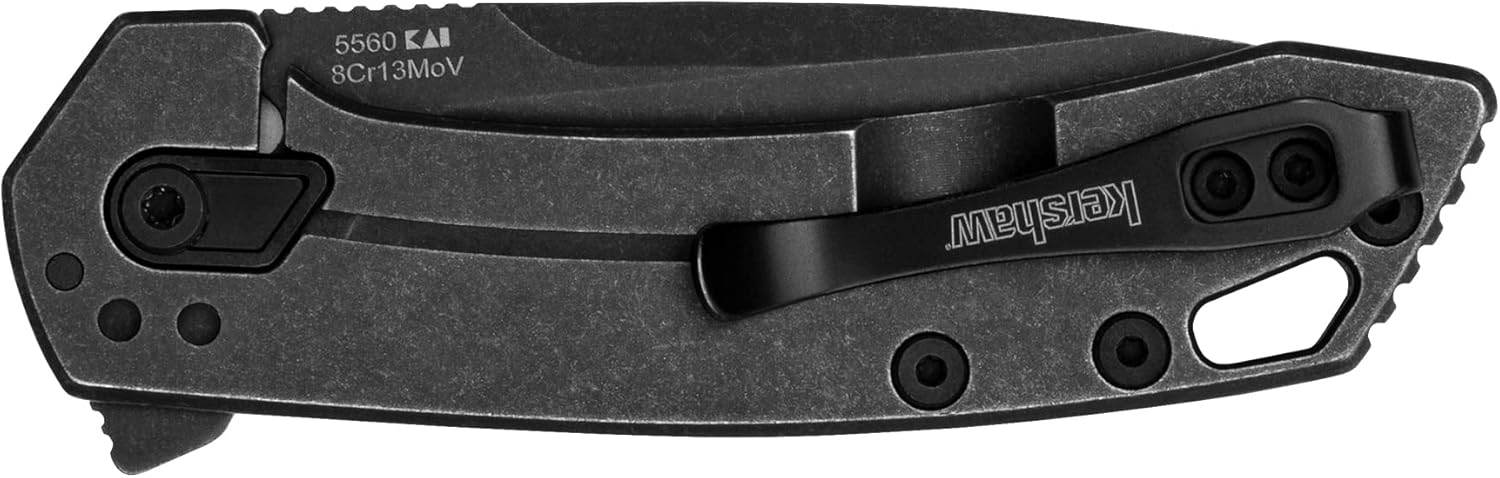 Kershaw Radar Folding Pocket Knife, 2.9 inch BlackWash Finish Blade, Black Handle, Pocketclip