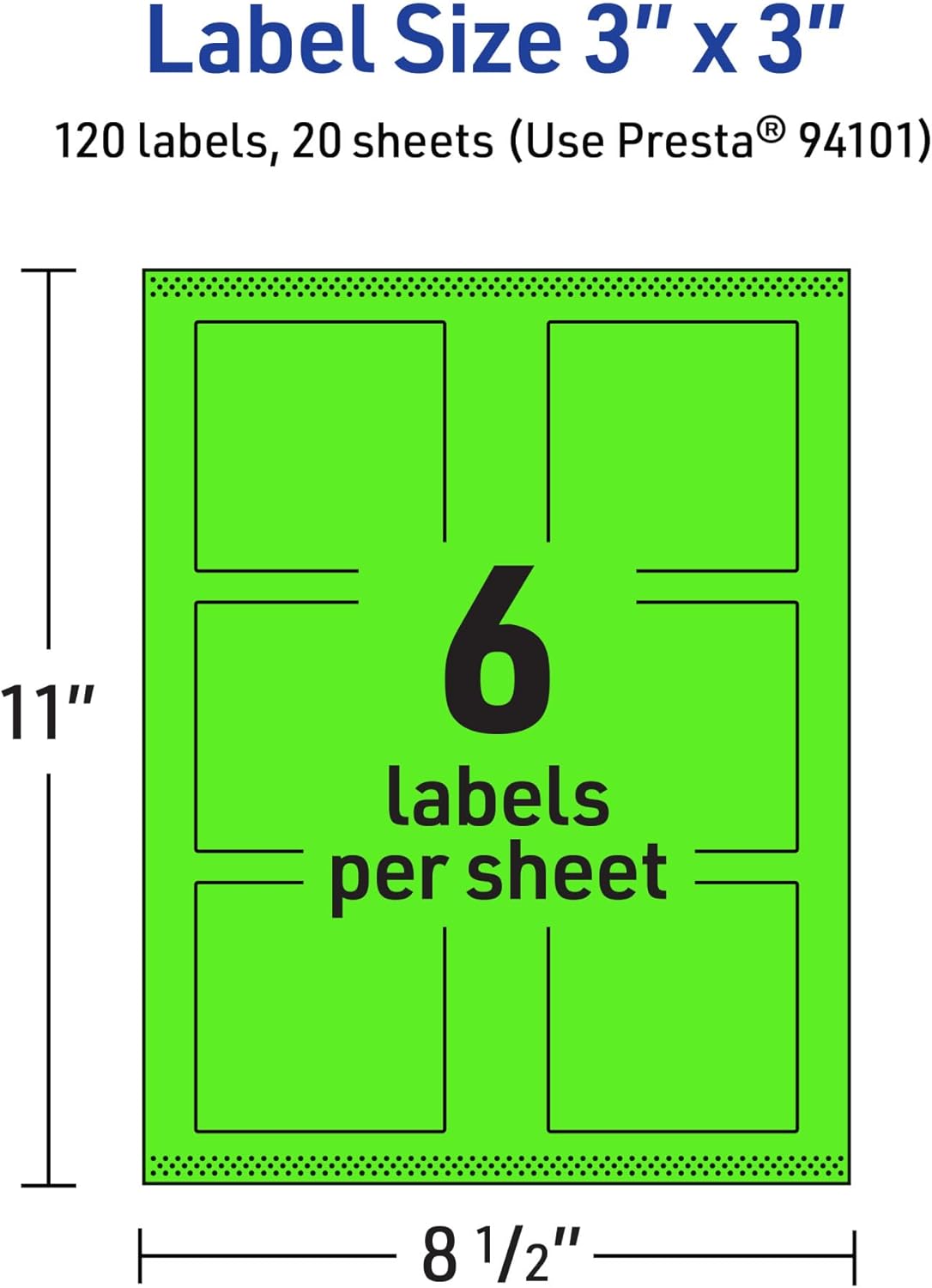 Avery Printable Square Labels, Sure Feed Technology, 3" x 3", Neon Green, Print-to-The-Edge, Laser/Inkjet Printable