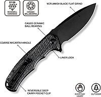 CIVIVI Folding Pocket Knife- Praxis Flipper Liner Lock Knife, 3.75" Black Stonewashed Blade with Micarta Handles, Reversible Clip for Everyday Carry Outdoor Use C803G Black Micarta